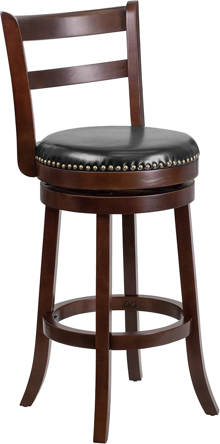 Cappuccino Wood Counter Height Stool with Black Swivel Seat B957835