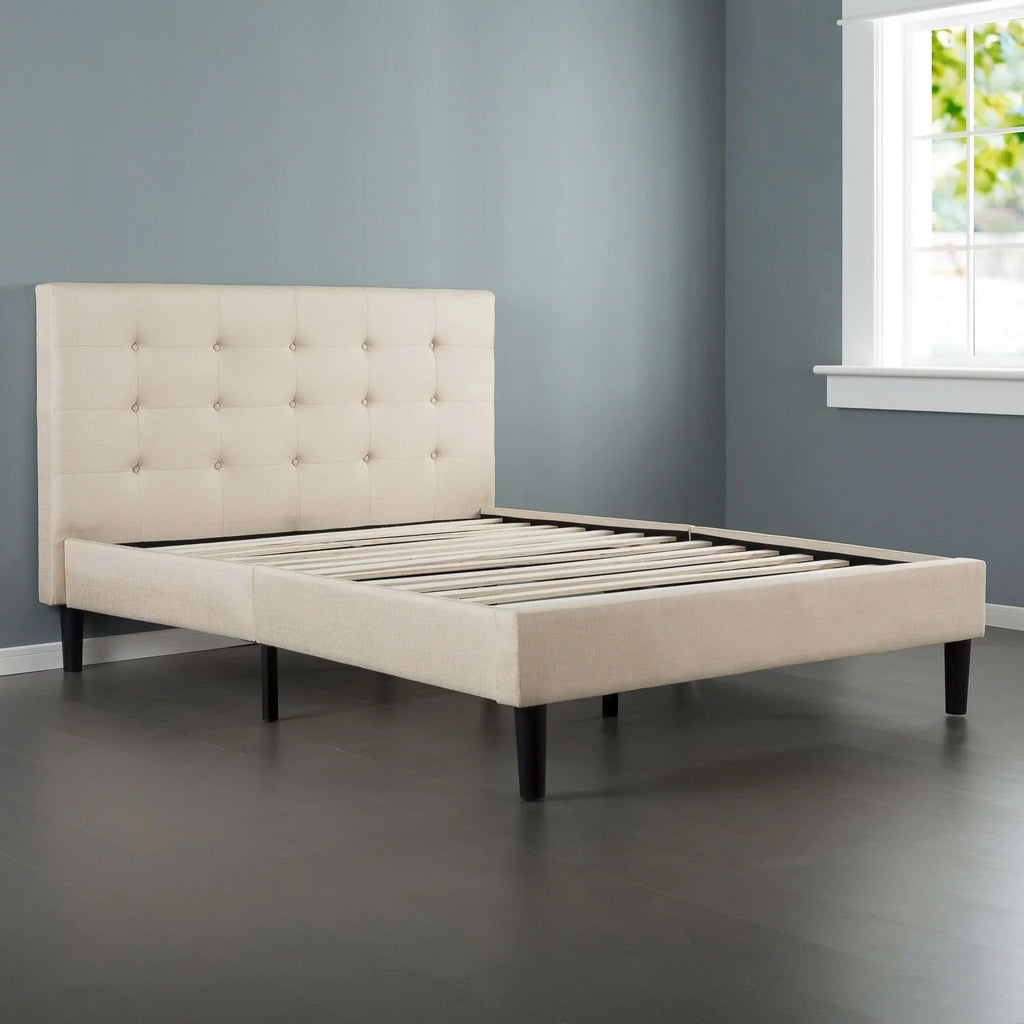 Full size Platform Bed Frame with Tufted Upholstered Headboard G271672