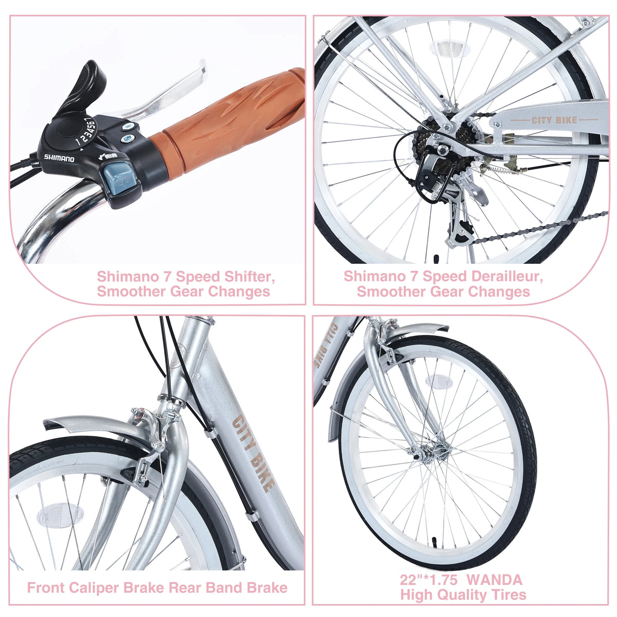 22 Aluminum Alloy 7 Speed Purple City Bike H136