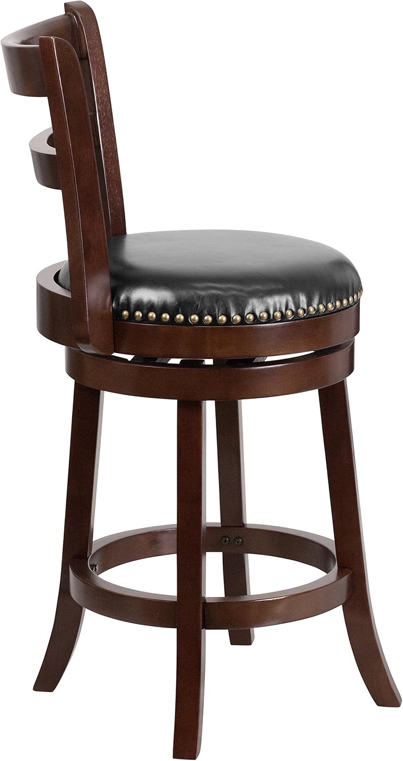 Cappuccino Wood Counter Height Stool with Black Swivel Seat B957835