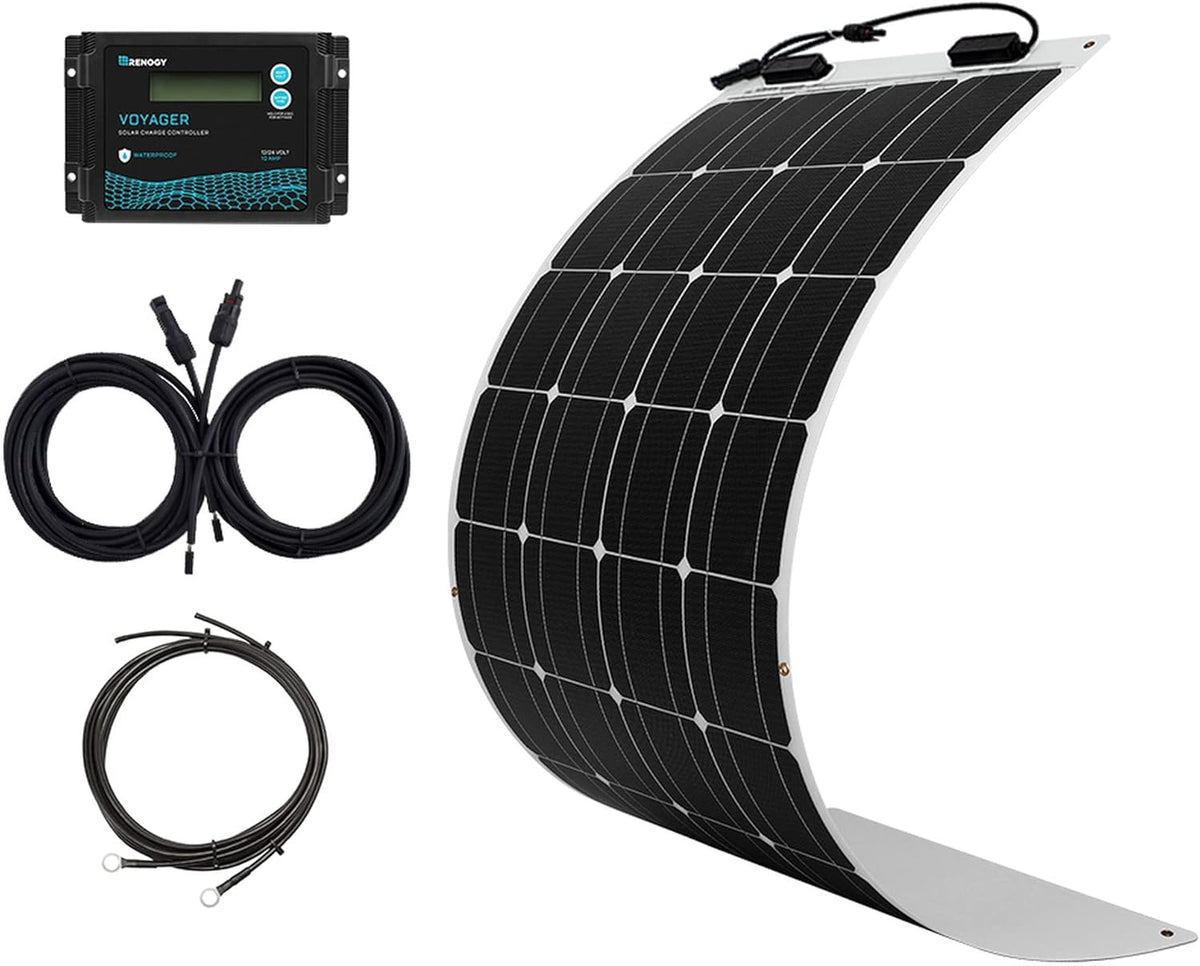 200 Watt 12 Volt Flexible Monocrystalline Solar Panel Kit with 20A PWM Controller E39236