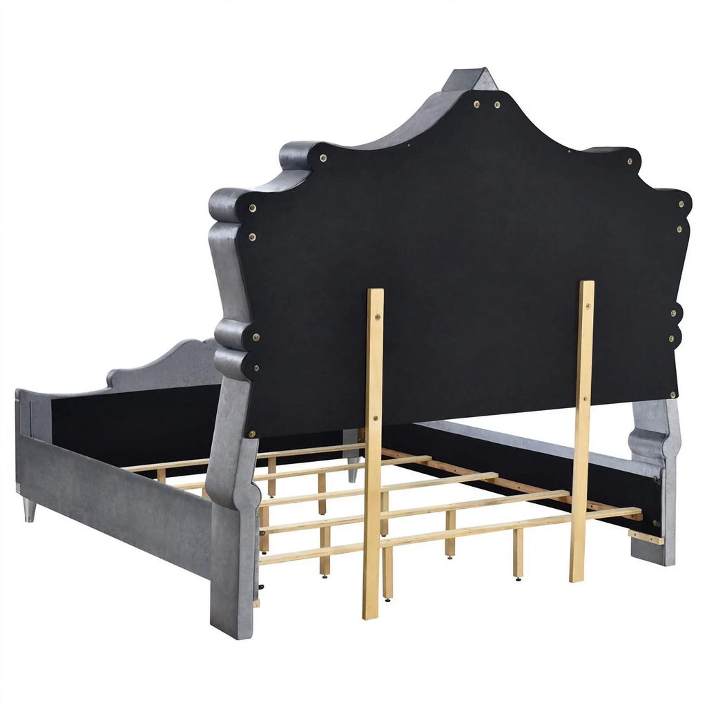 4-Piece Velvet Upholstered Eastern King Bedroom Set in Gray D64211