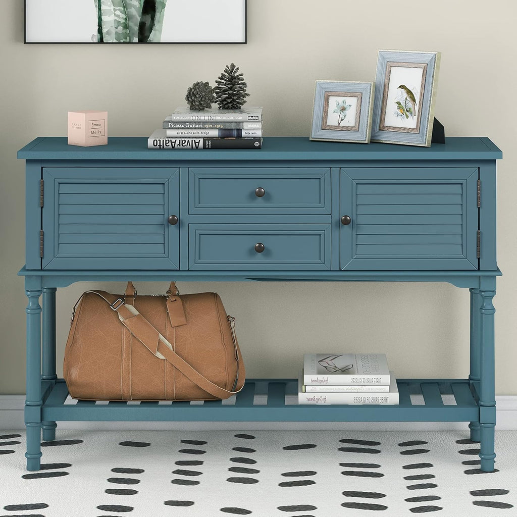 Light Green MDF Sideboard Console Table with 6 Drawers R274