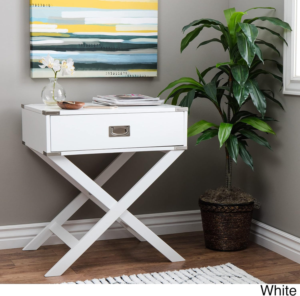 White Painted Wood Accent Side Table Y322