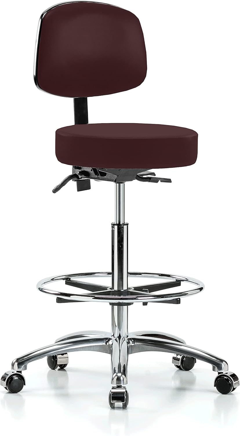 Chrome Height Adjustable Doctor's Stool with Back and Footring F7334
