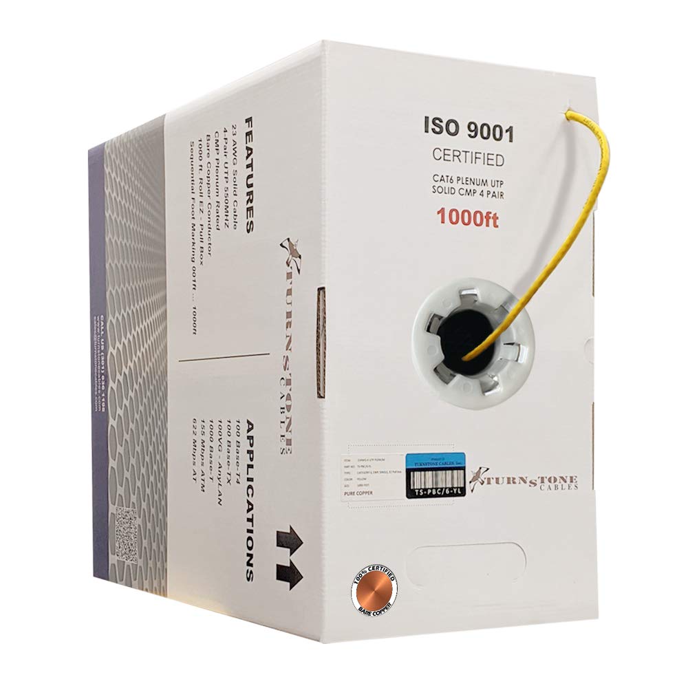 Cat6 Plenum 1000ft 23AWG Bare Copper UTP Bulk Ethernet Cable S574123