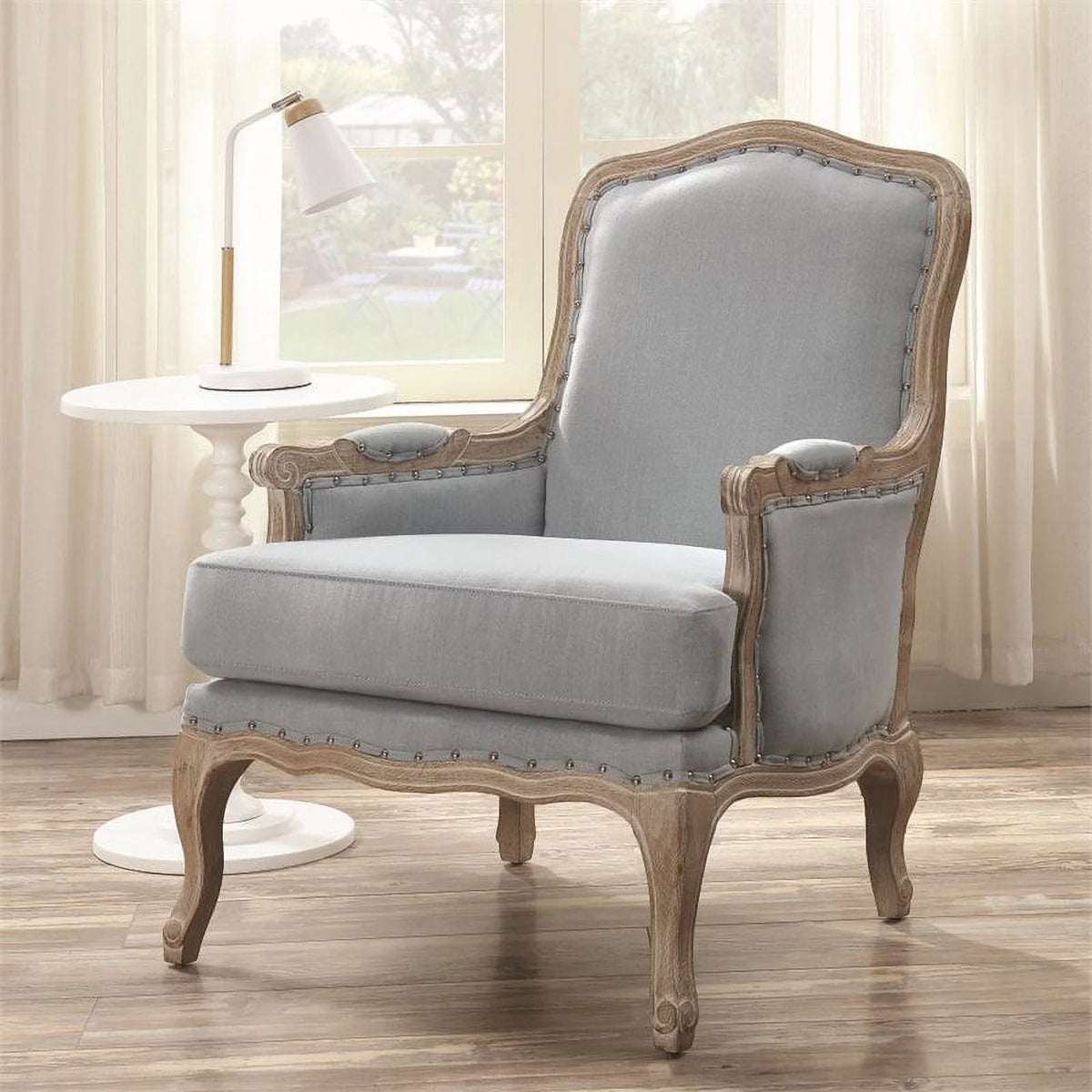 Light Blue Fabric Wood Accent Chair Z44420