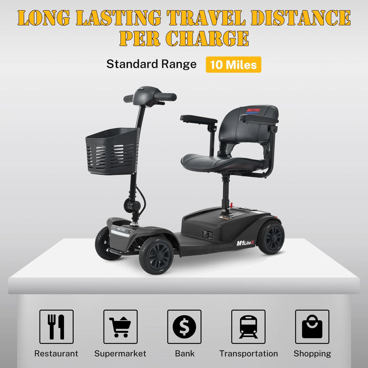 Heavy Duty 4-Wheel Mobility Scooter with Front & Rear Light, Black H948