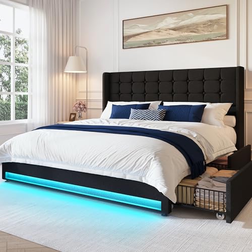 Queen Size White Velvet Upholstered Platform Bed Frame with 4 Storage Drawers P144410