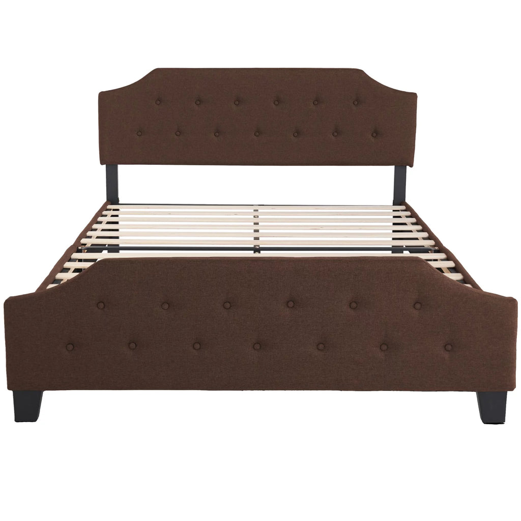 Queen Size Wood Platform Bed Frame with Headboard and Footboard Brown Q816