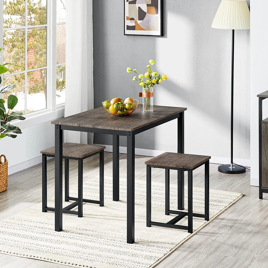 3 Piece Drift Brown Dining Table Set with 2 Stools I2229