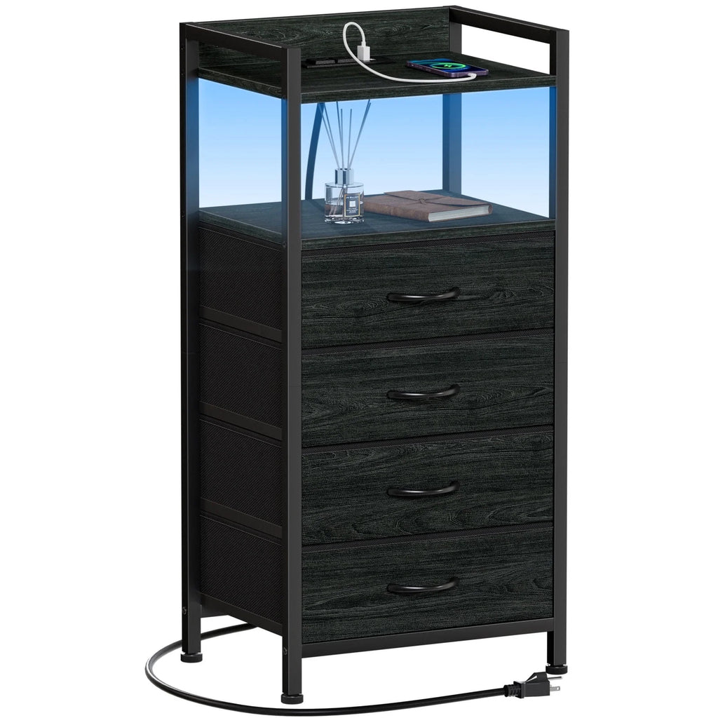 White Fabric Vertical Dresser with Charging Station T709148