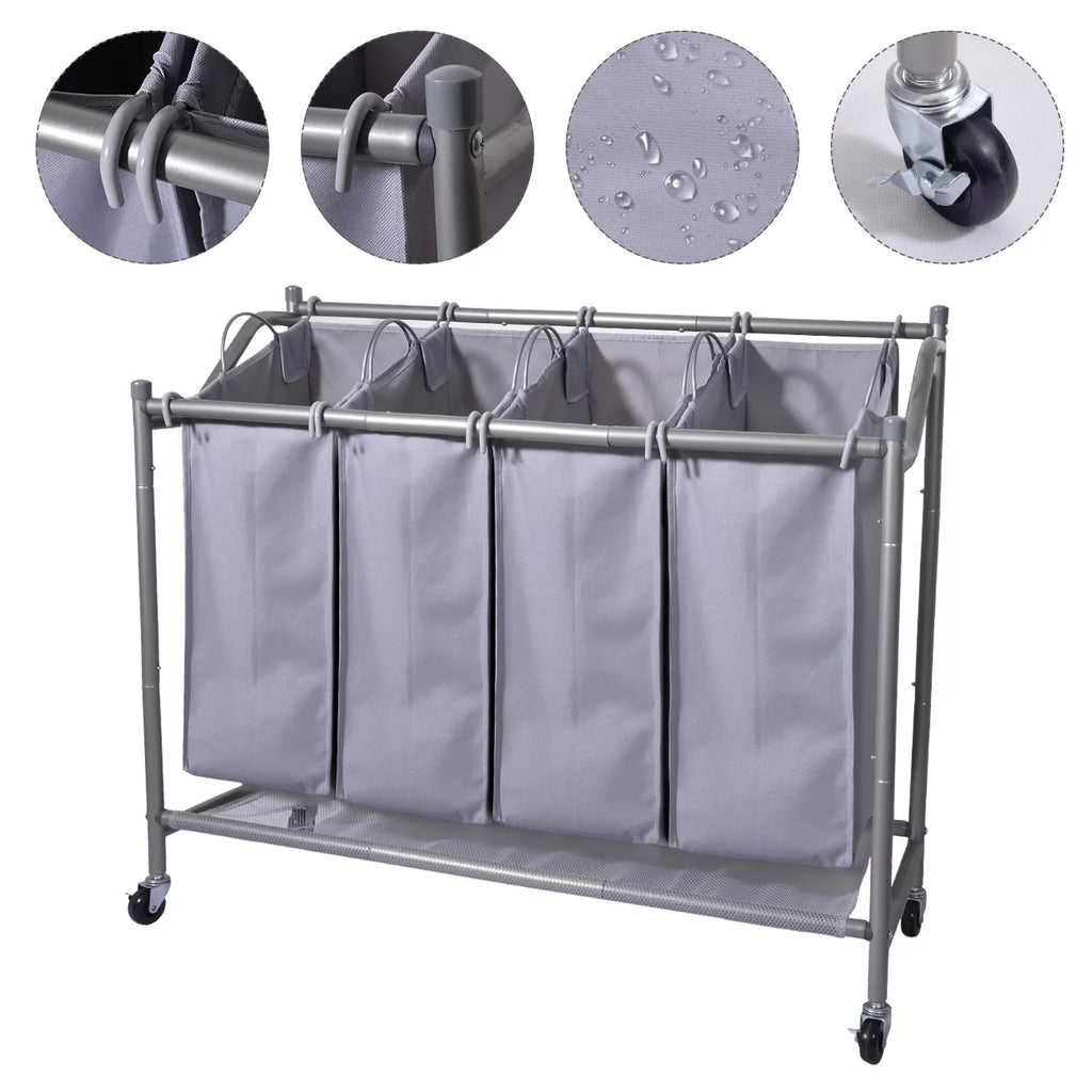 Rolling 4-Bag Laundry Sorter Cart with Wheels R26989