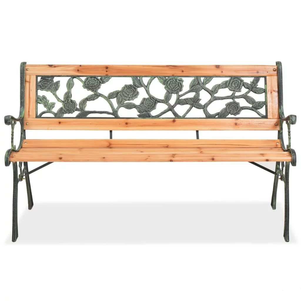 2 Persons Metal Garden Bench with Rose-Patterned Backrest T1081
