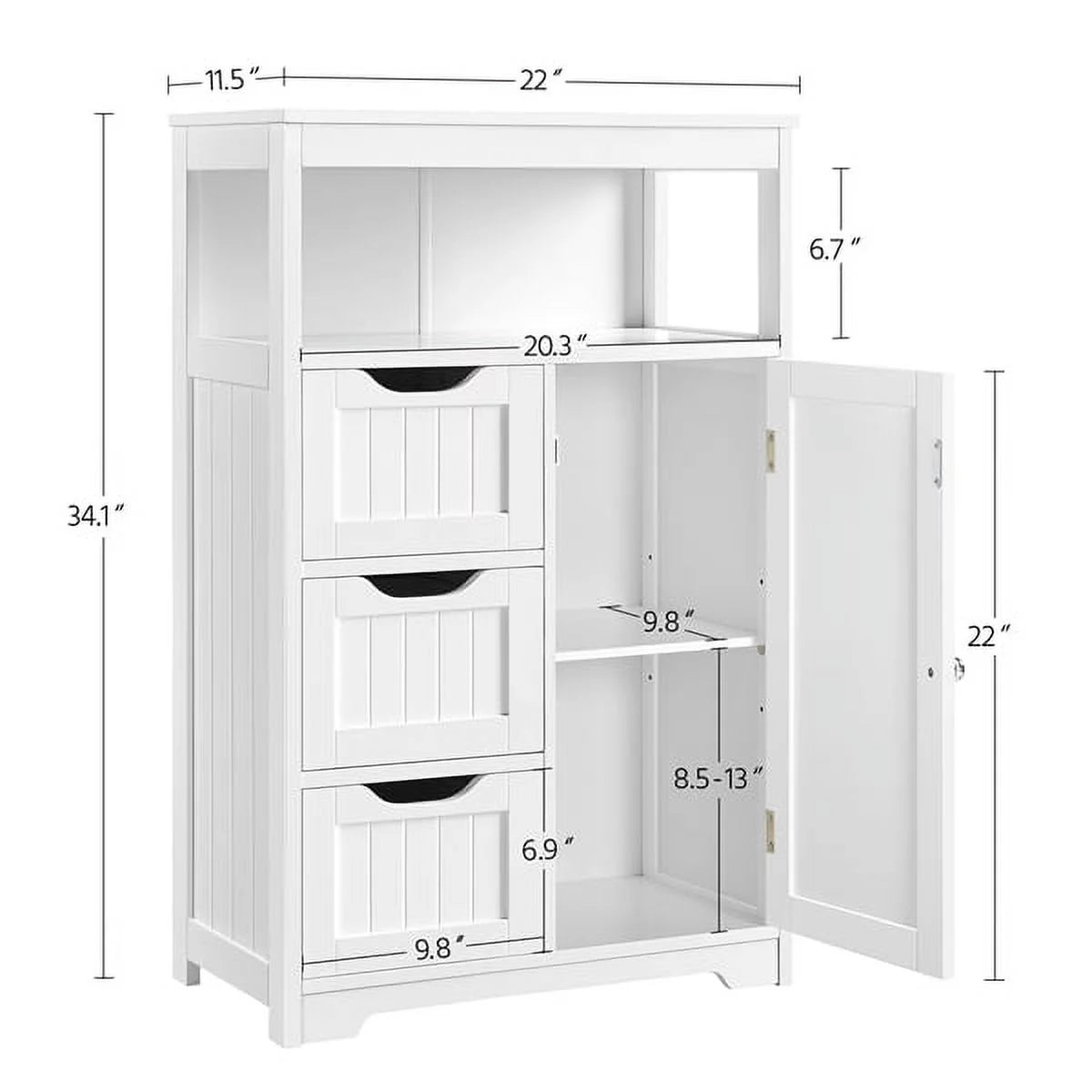 White MDF Wooden Bathroom Floor Cabinet with Drawers R2117