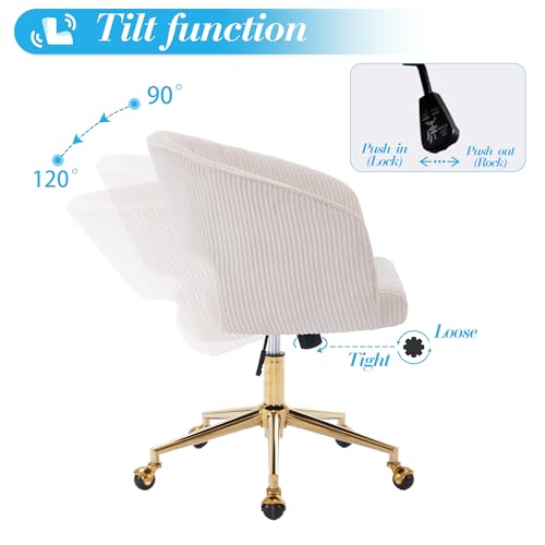 Velvet Upholstered Swivel Desk Chair with Gold Base E8008