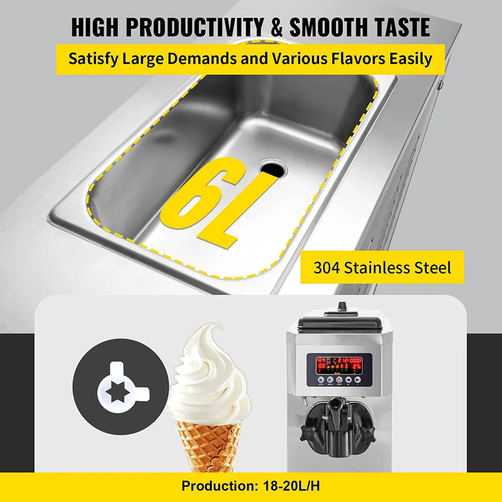 Commercial Ice Cream Maker 4.7-5.3 Gallons Per Hour 1800W Stainless Steel V98460
