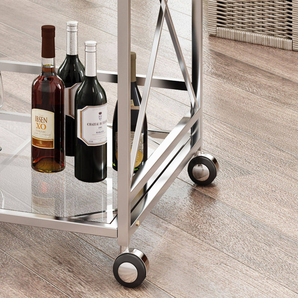 Silver and Clear Contemporary Indoor Bar Cart A192029