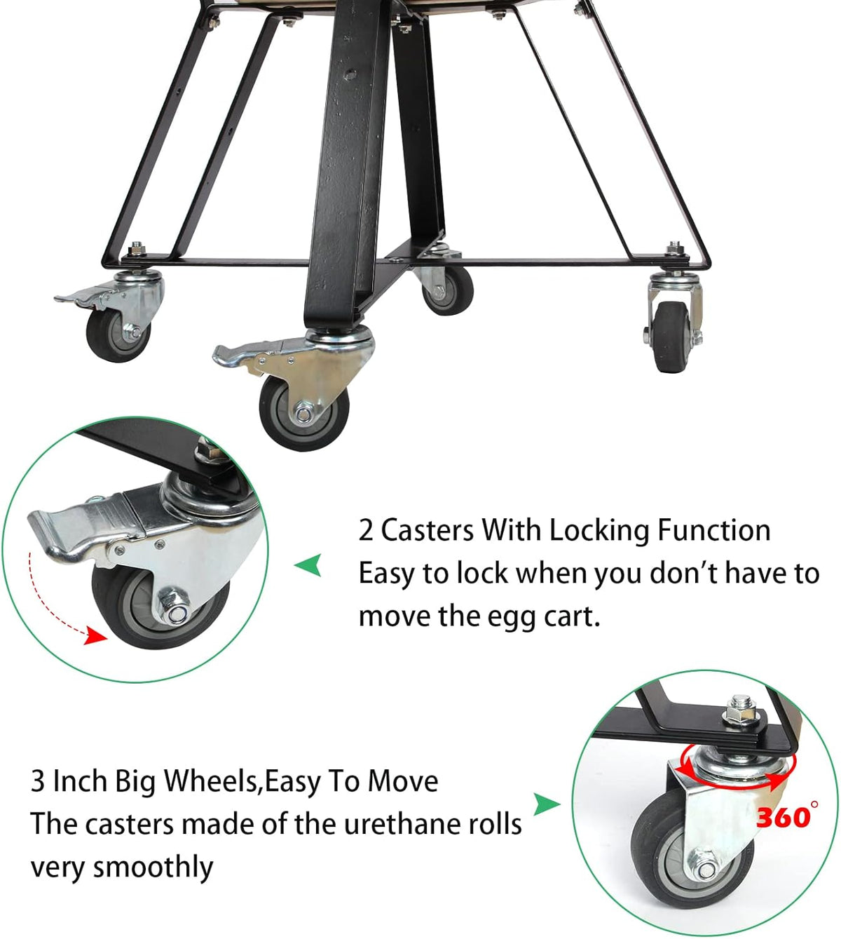 Rolling Cart for Big Green Egg with Locking Caster Wheels E86240