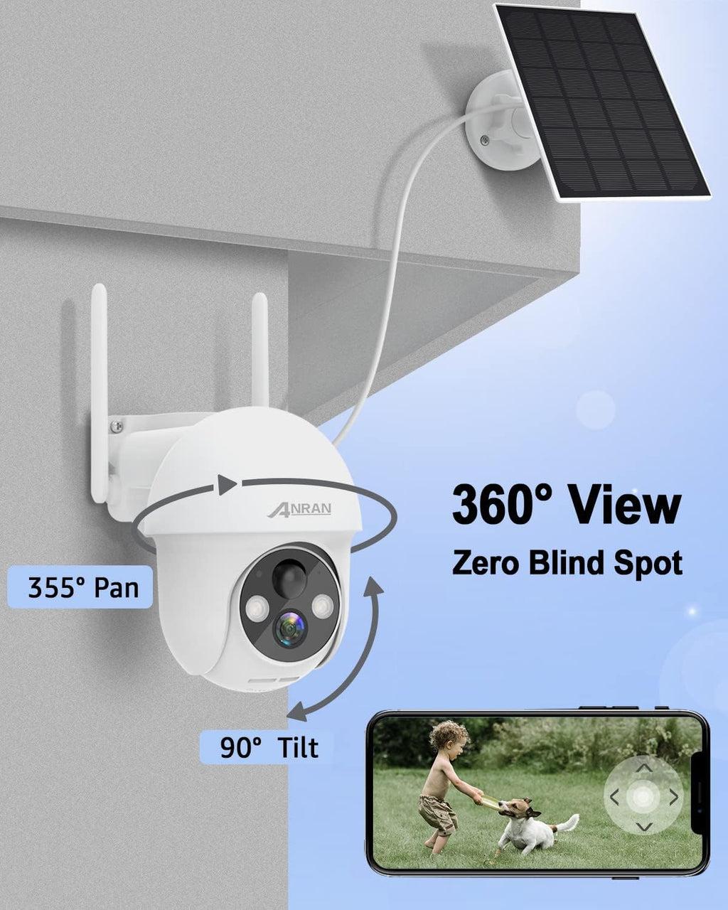 Wireless Outdoor Security Camera with 360° View, Solar, Color Night Vision, IP65 H4161
