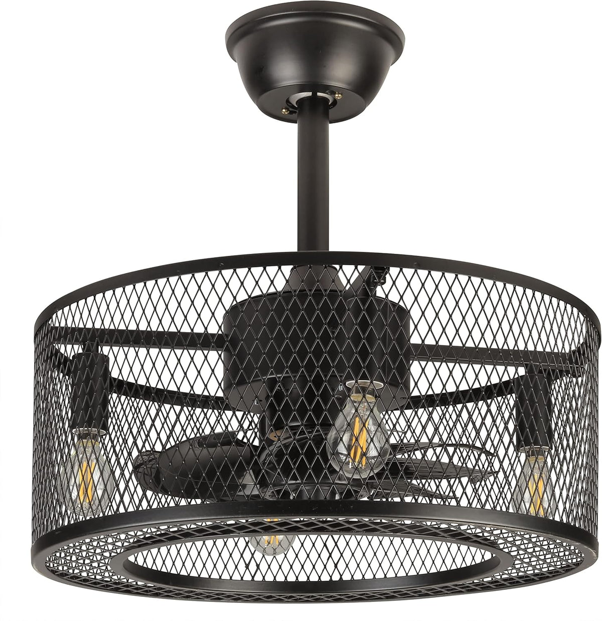 Black Caged Ceiling Fan with Light W44927