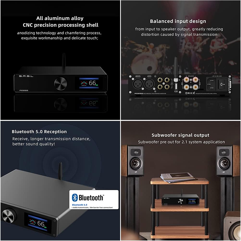 Digital Power Amplifier Bluetooth 5.0 2 Channel HiFi Desktop Amp with Remote Control Y153
