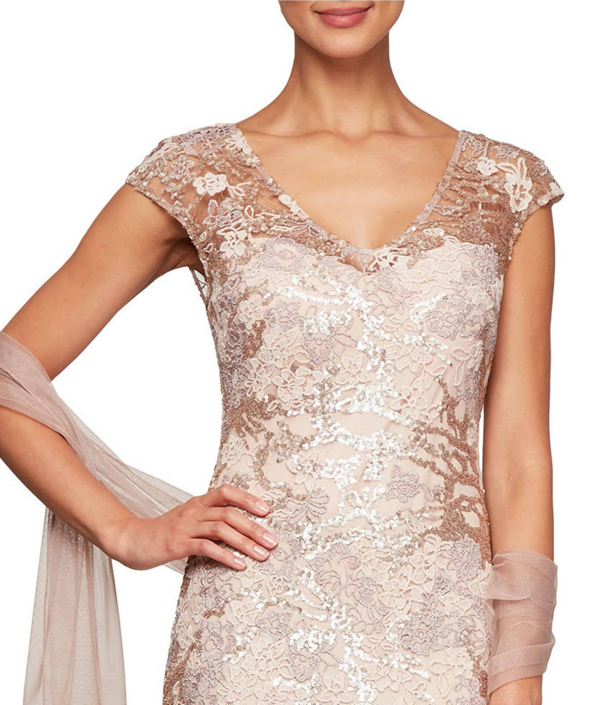 Illusion V-Neck Embroidered Lace Gown K19370