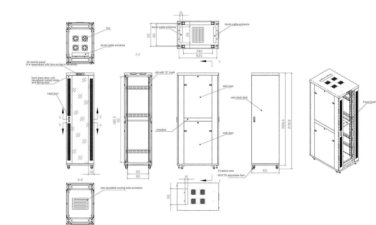 42U Server Rack Cabinet Enclosure with Wheels H39288