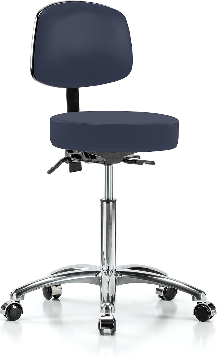 Chrome Height Adjustable Doctor's Stool with Back and Footring F7334