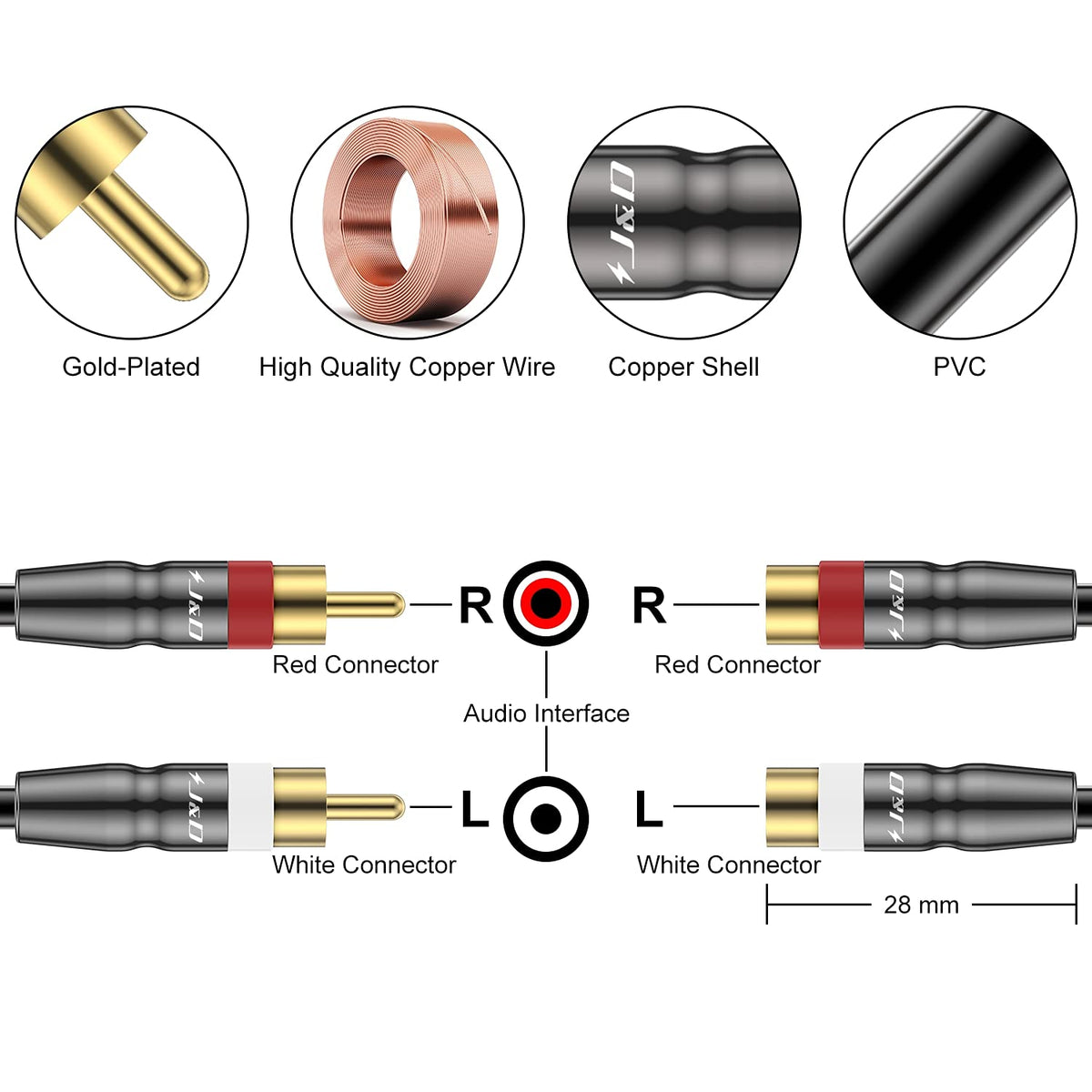 2 RCA Male to Female Extension Cable 6 Feet V1815