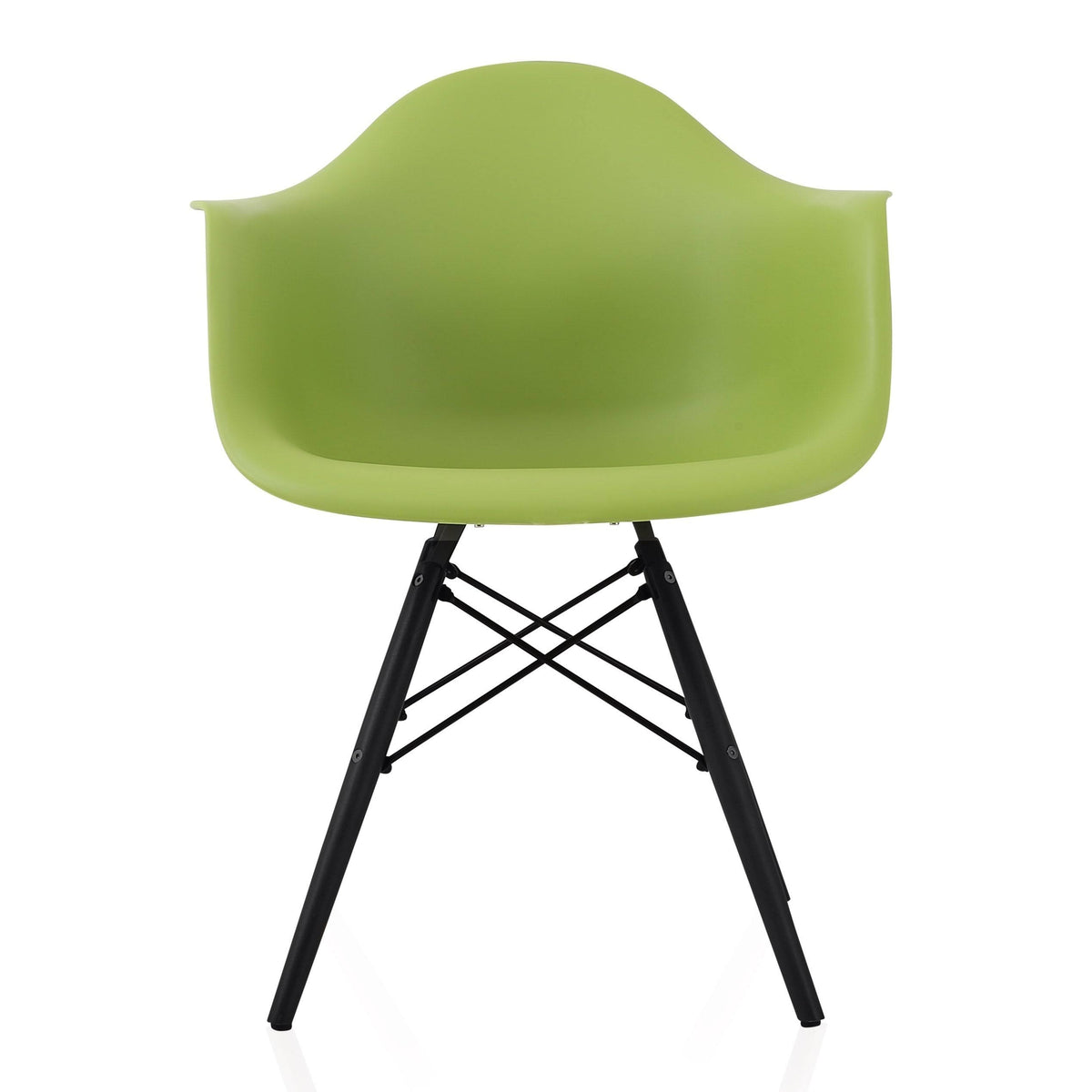 Green Molded Plastic Dining Arm Chair with Black Wood Legs Z4367