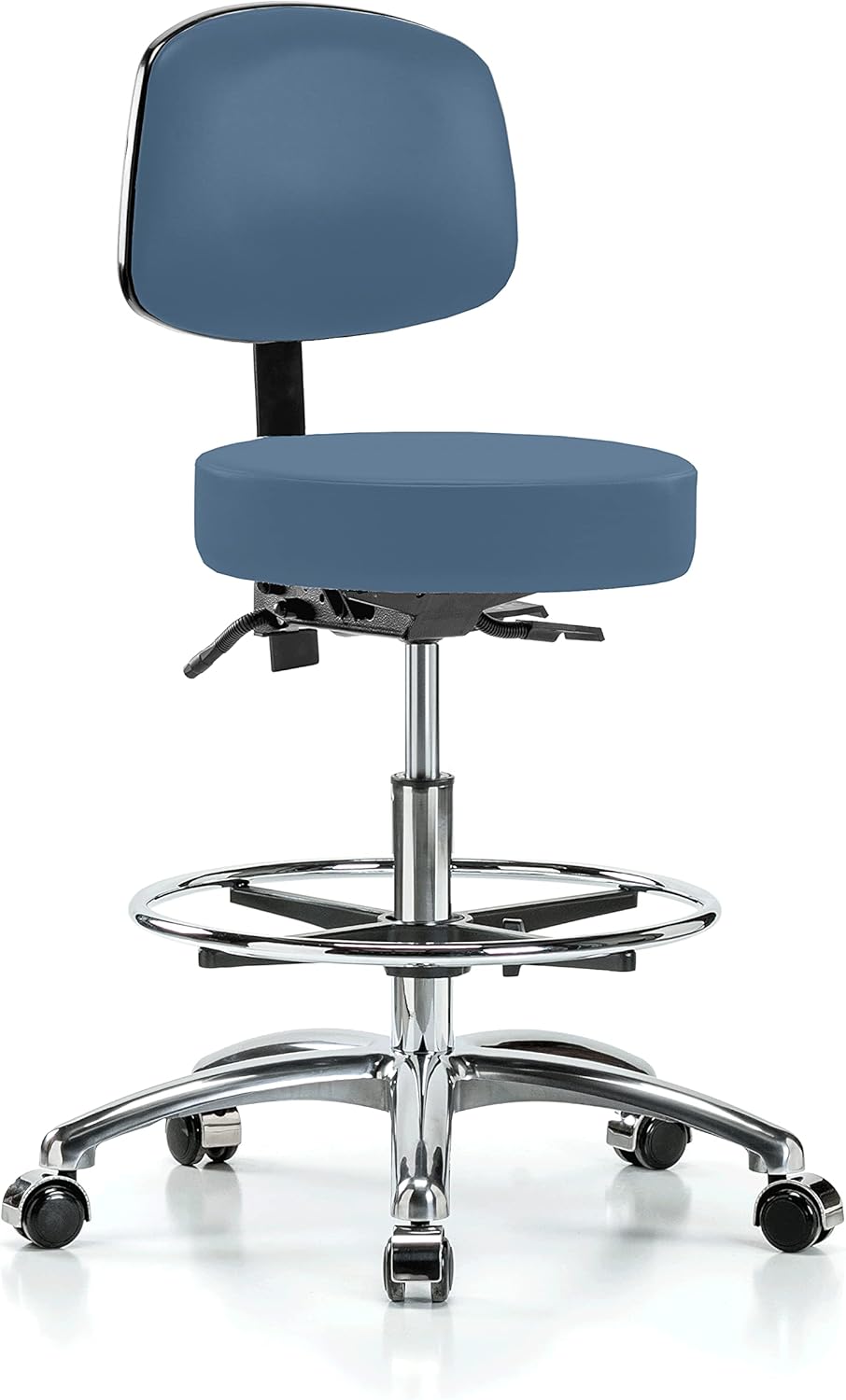 Chrome Height Adjustable Doctor's Stool with Back and Footring F7334