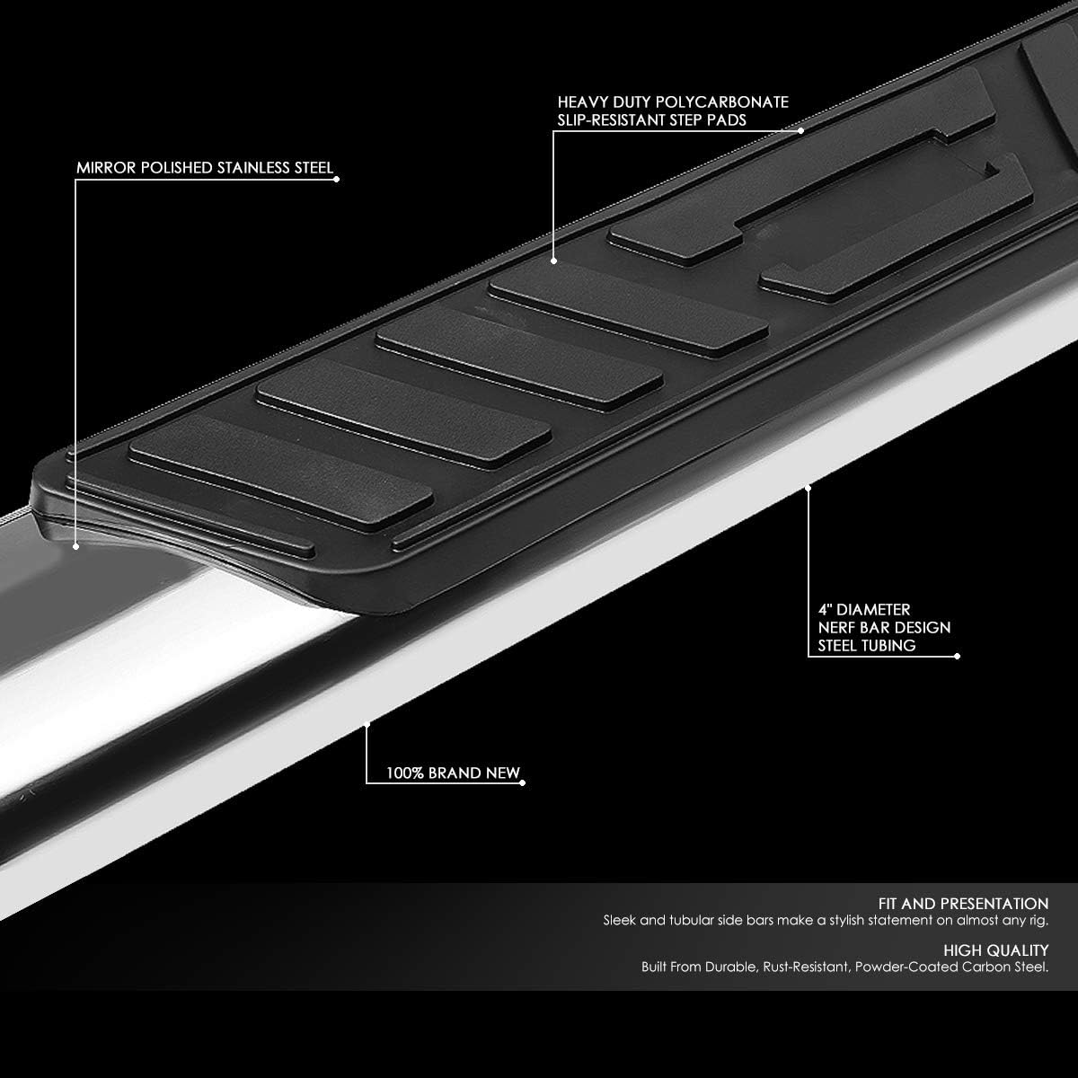 5 Inches Curved Side Step Nerf Bar Running Board Stainless Steel Polished Chrome S1674