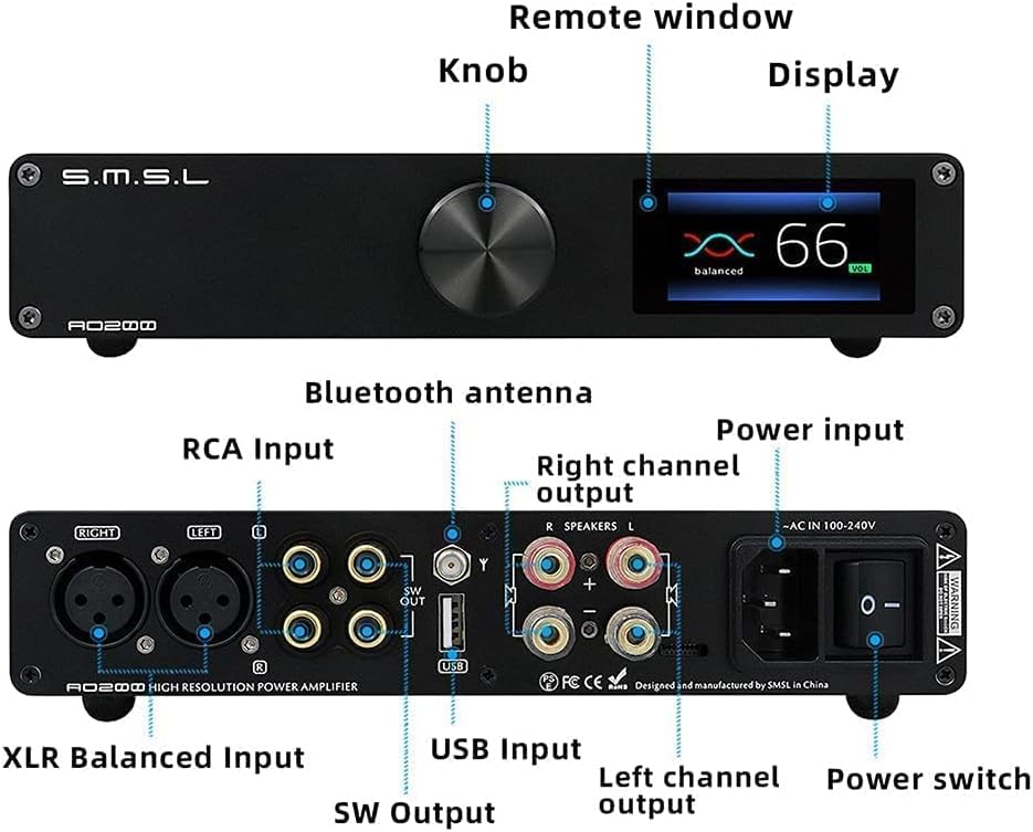 Digital Power Amplifier Bluetooth 5.0 2 Channel HiFi Desktop Amp with Remote Control Y153
