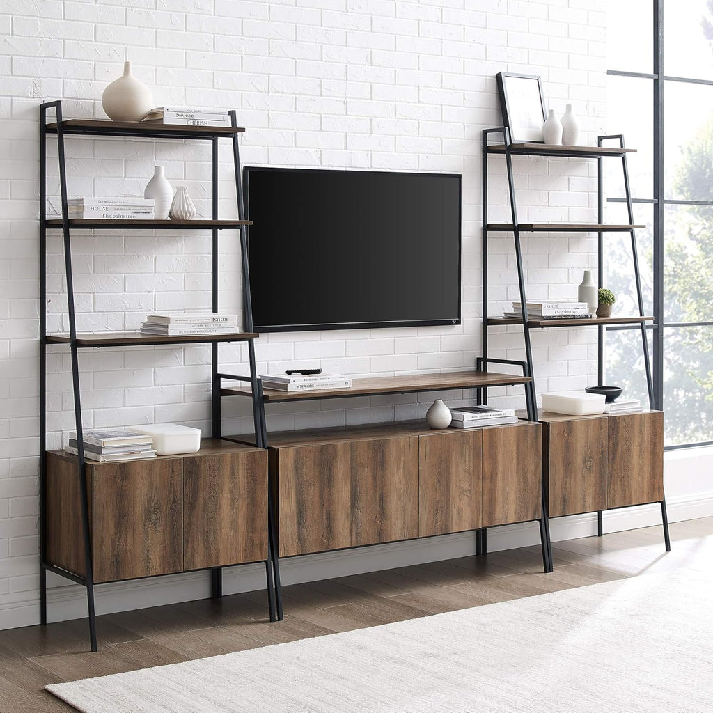 Industrial Metal and Wood Ladder Bookcase, 72 Inch, Dark Walnut A6997