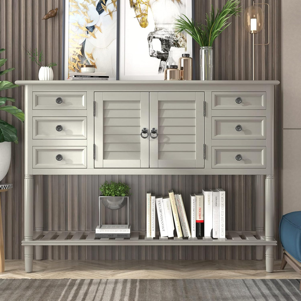 Light Green MDF Sideboard Console Table with 6 Drawers R274