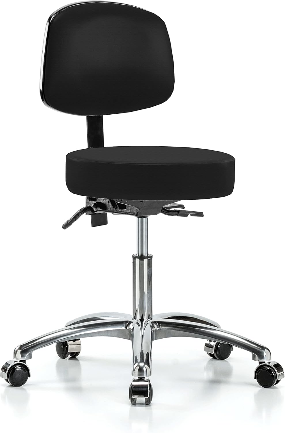 Chrome Height Adjustable Doctor's Stool with Back and Footring F7334