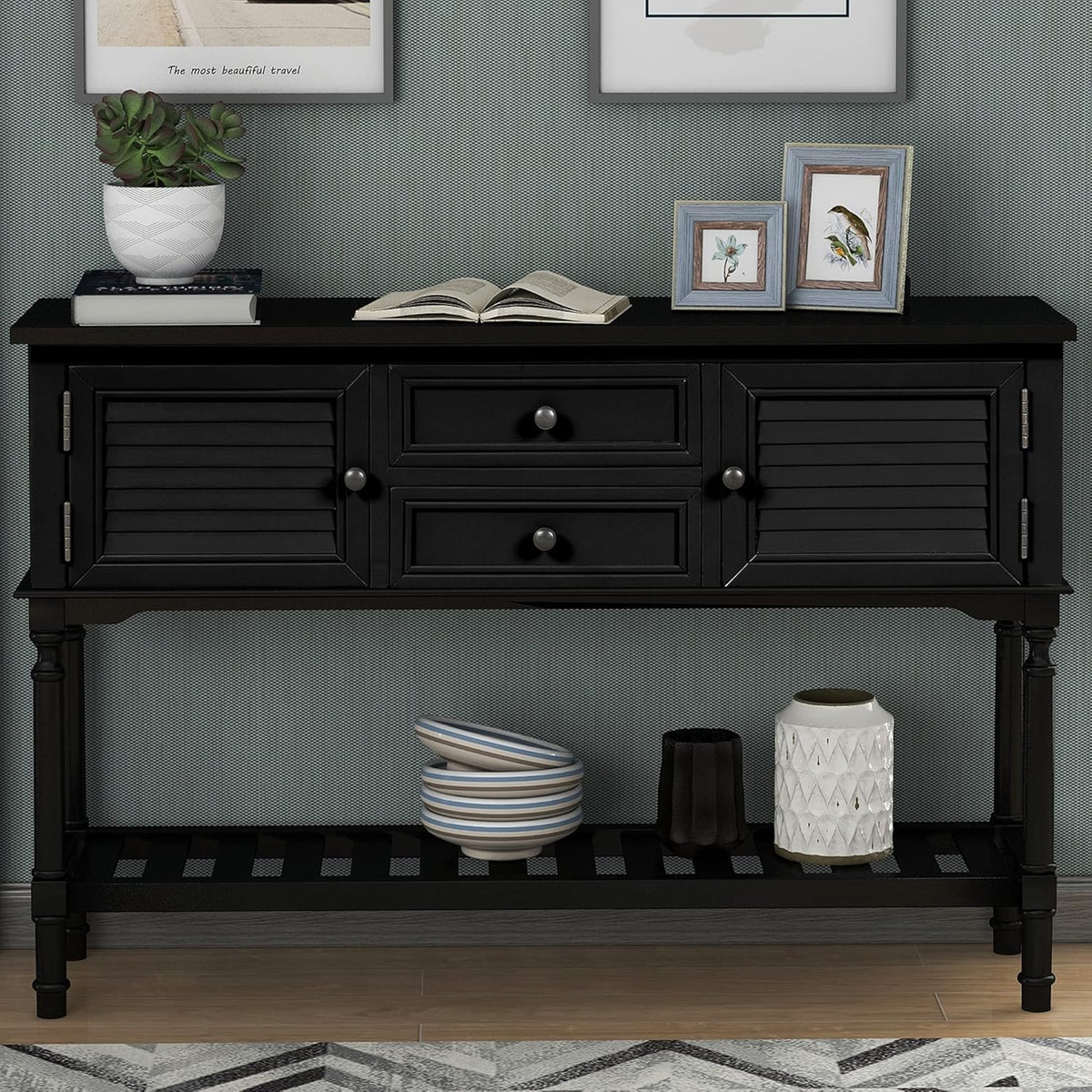 Light Green MDF Sideboard Console Table with 6 Drawers R274
