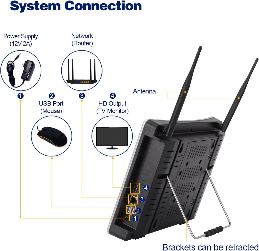 12.5 Monitor Wireless Security Camera System 8CH 4pcs 3MP Night Vision 2TB HDD J867829