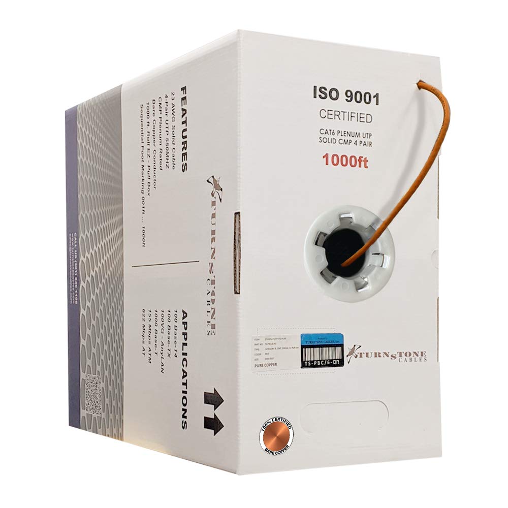 Cat6 Plenum 1000ft 23AWG Bare Copper UTP Bulk Ethernet Cable S574123