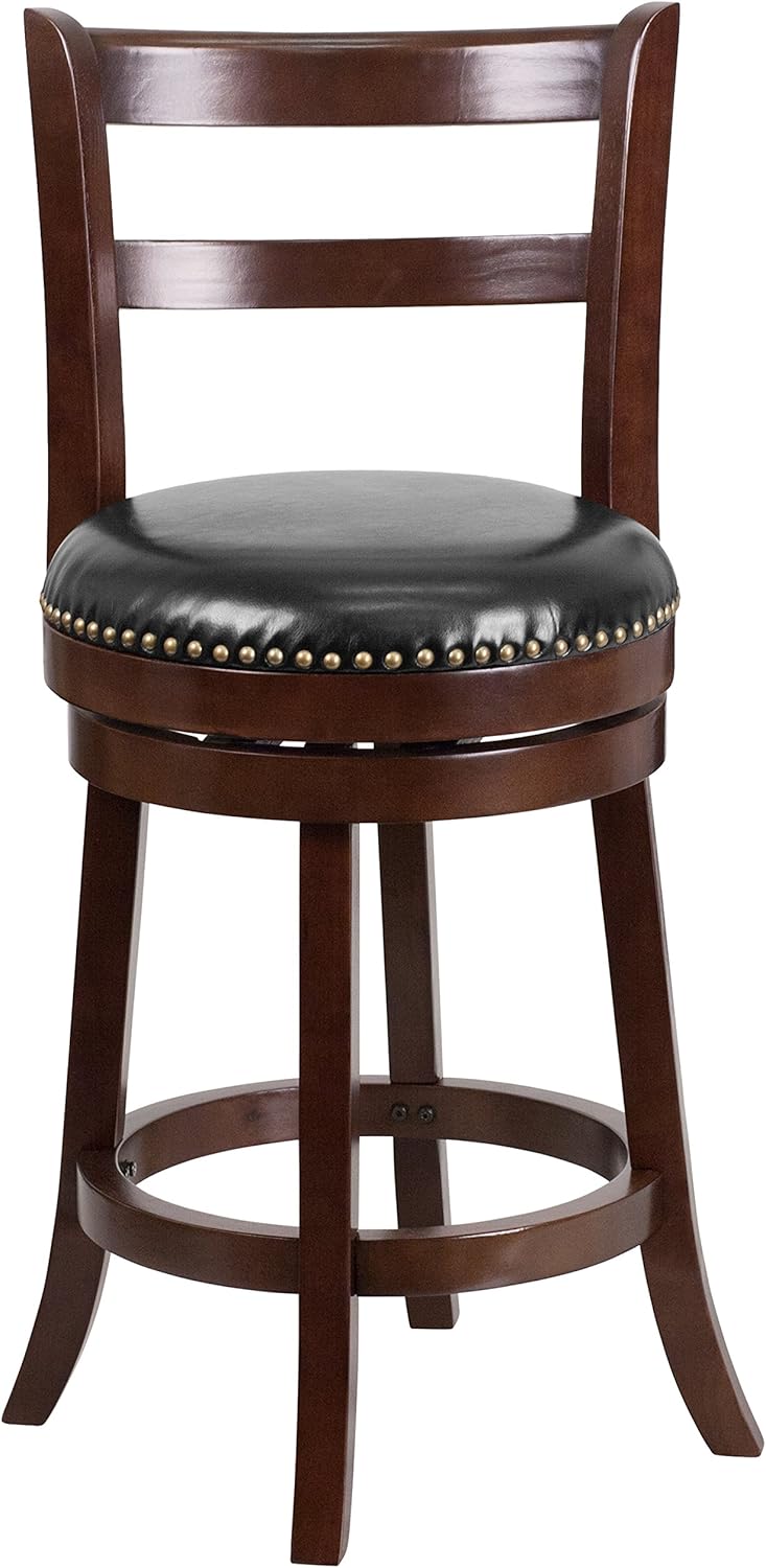 Cappuccino Wood Counter Height Stool with Black Swivel Seat B957835