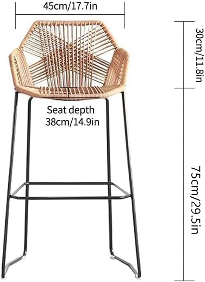 Beige Rattan Bar Stool with Footrest & Back N469