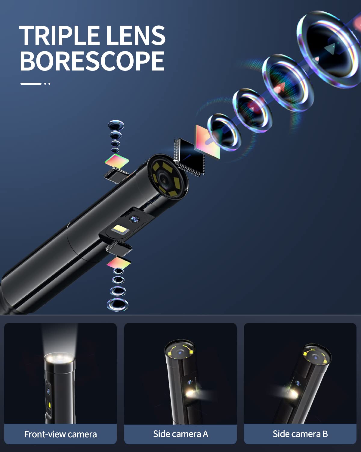 Triple-Lens Borescope Inspection Camera with Light K617