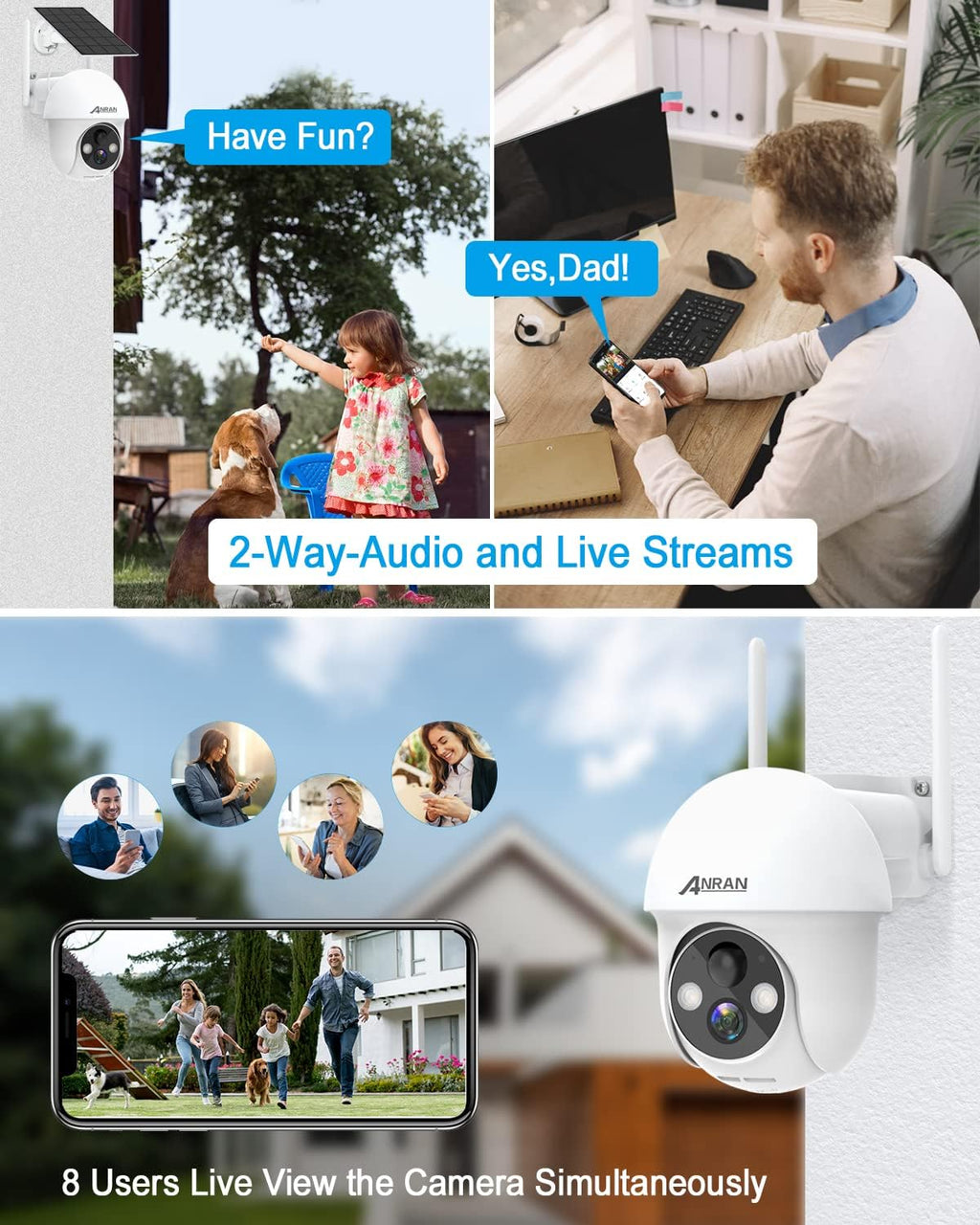 Wireless Outdoor Security Camera with 360° View, Solar, Color Night Vision, IP65 H4161