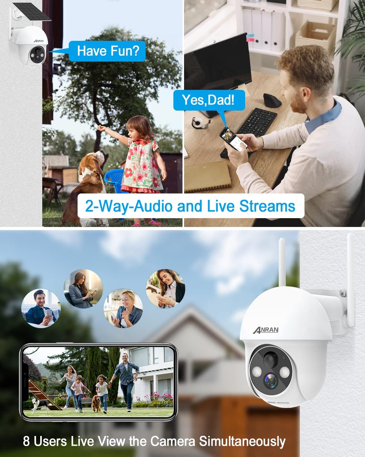 Wireless Outdoor Security Camera with 360° View, Solar, Color Night Vision, IP65 H4161
