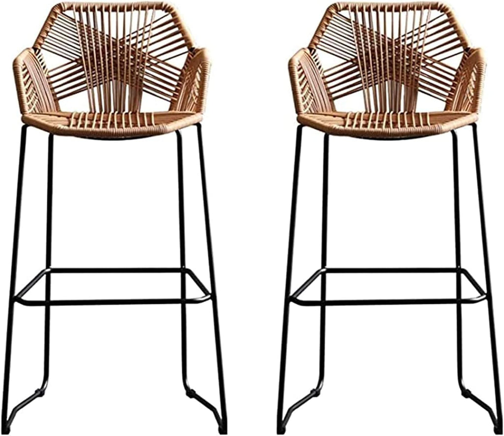 Beige Rattan Bar Stool with Footrest & Back N469
