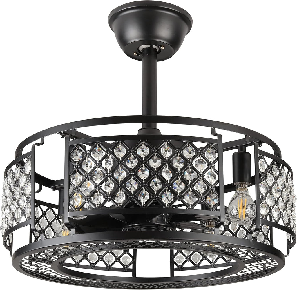 Black Caged Ceiling Fan with Light W44927