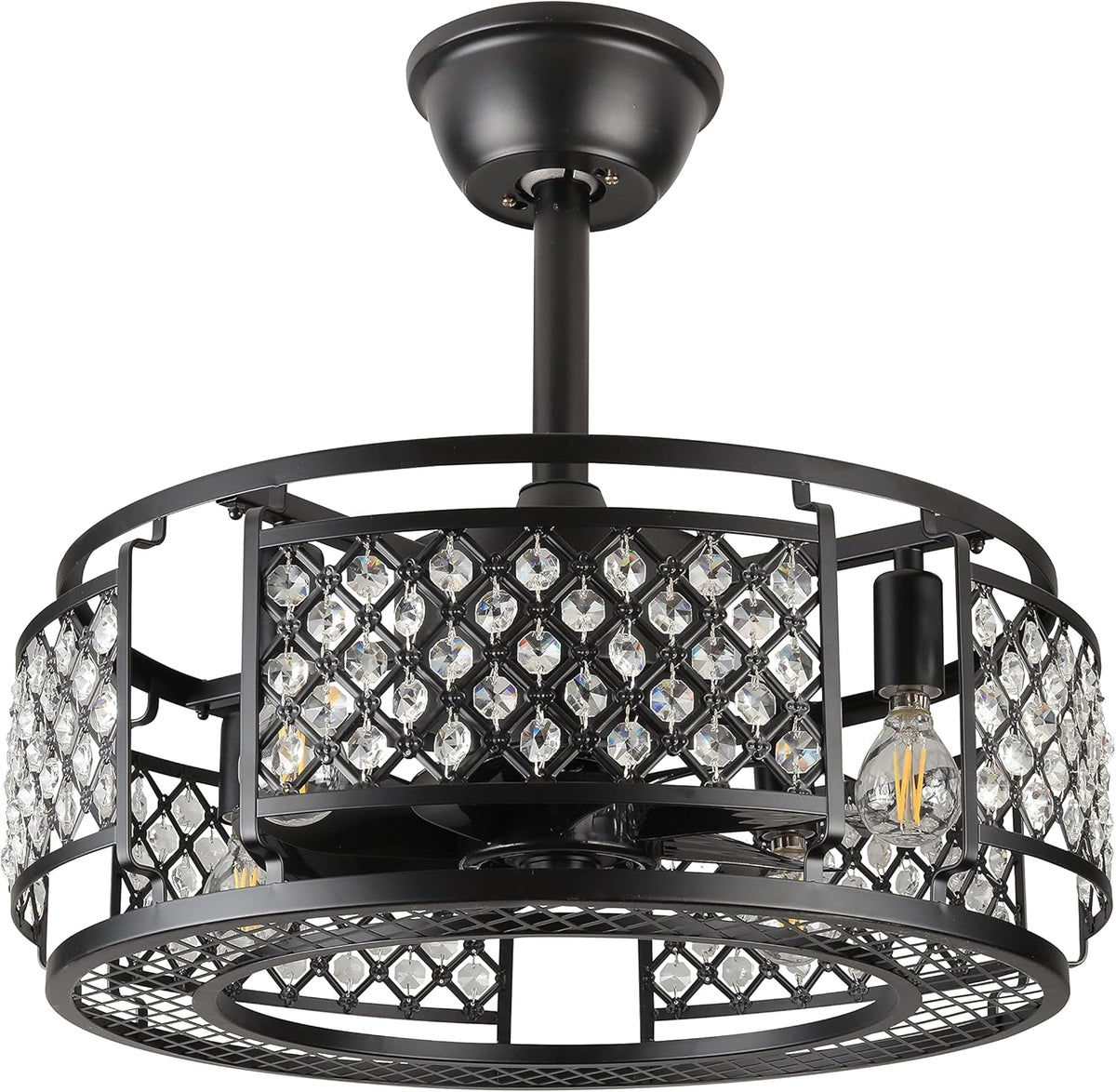 Black Caged Ceiling Fan with Light W44927