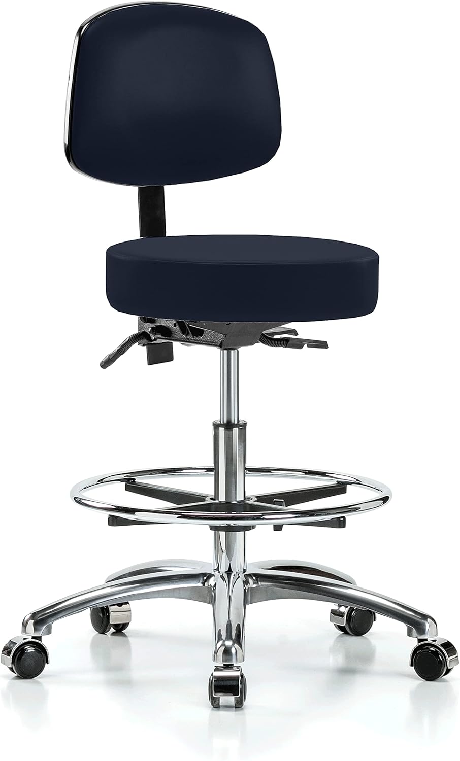 Chrome Height Adjustable Doctor's Stool with Back and Footring F7334
