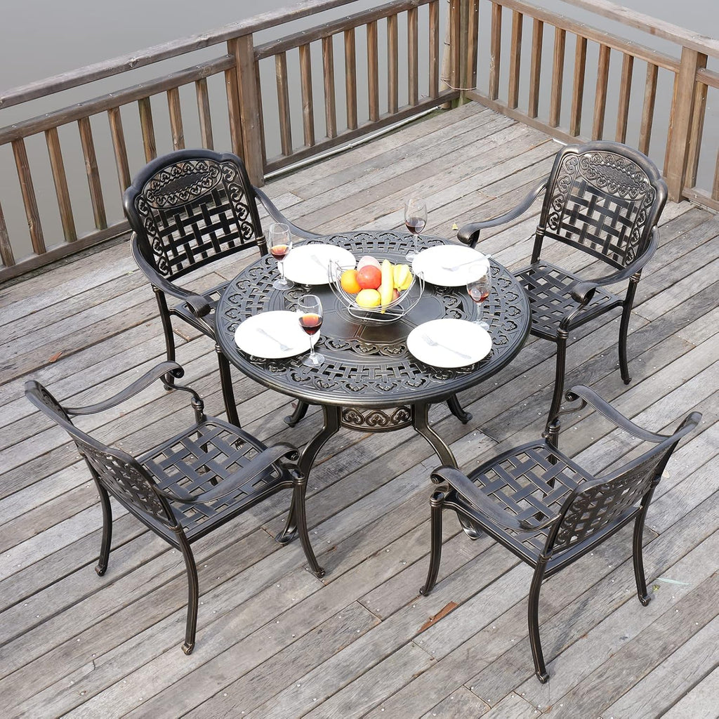 5-Piece Cast Aluminum Patio Dining Set with Umbrella Hole U3839